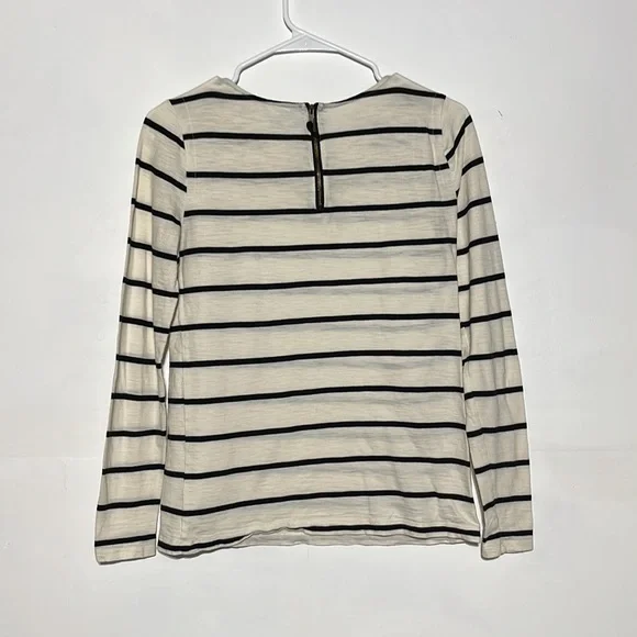LOFT White Black Striped Zipper Back Cotton Long Sleeve Top Size S - Picture 5 of 6